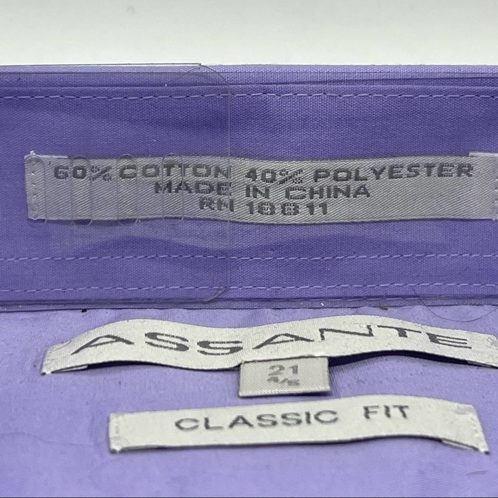 NEW ASSANTE men’s classic fit light lavender dress shirt size 21 4/5 sty… - Picture 5 of 13